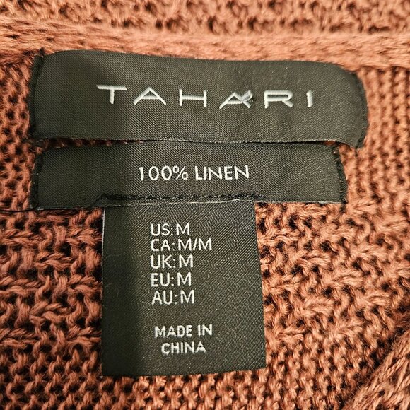 Tahari sweater womens M Brown linen Tunic beach Coastalgrandma vacation boho - Picture 11 of 13